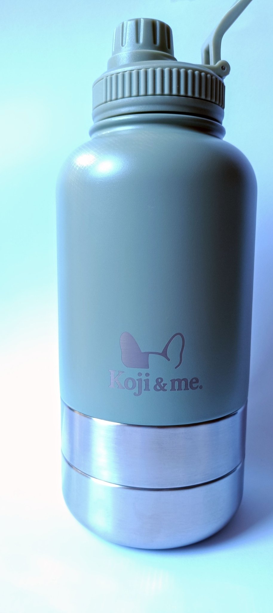 The Get-About Bottle - Koji & me - Insulated Portable Dog Water Bottle -Two detachable bowls for food- Eucalyptus colour