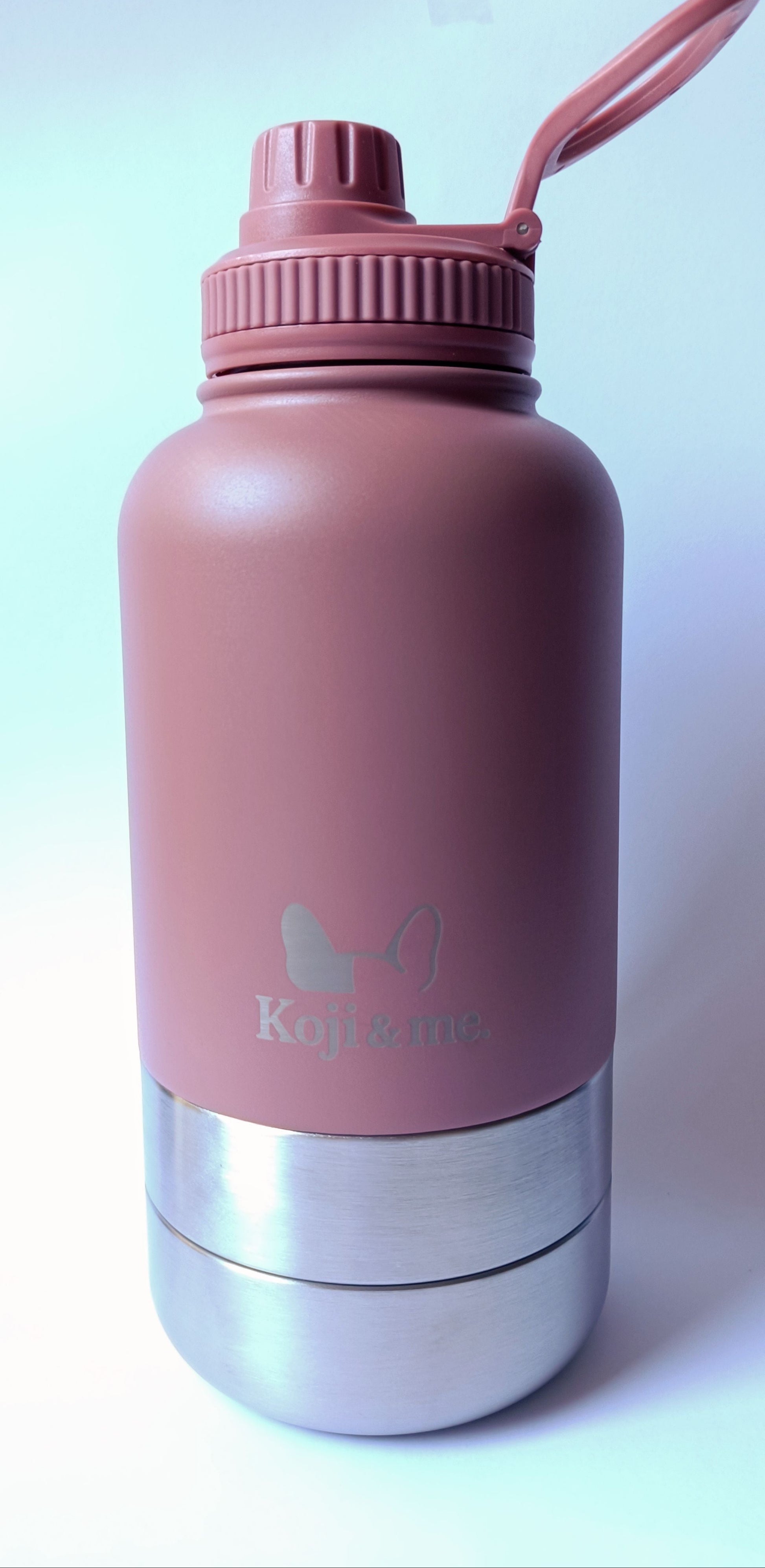 dusty rose pink coloured stainless steel dog water bottle 
