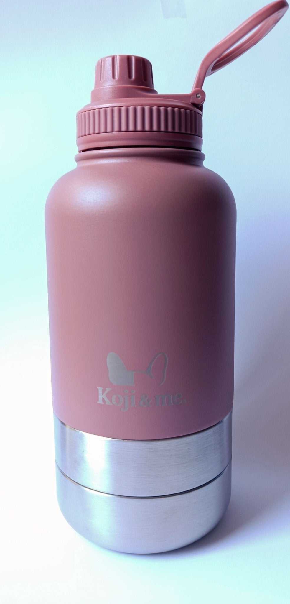 The Get-About Bottle - Koji & me - Insulated Portable Dog Water Bottle - Two detachable bowls for food- Rose colour