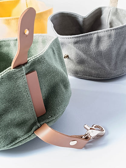 The Out and About Canvas Dog Water Bowl Colours Grey Green and Yellow- Koji & me.