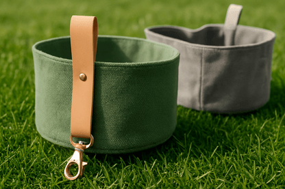 The Out and About Canvas Dog Water Bowl Outdoors- Koji & me.